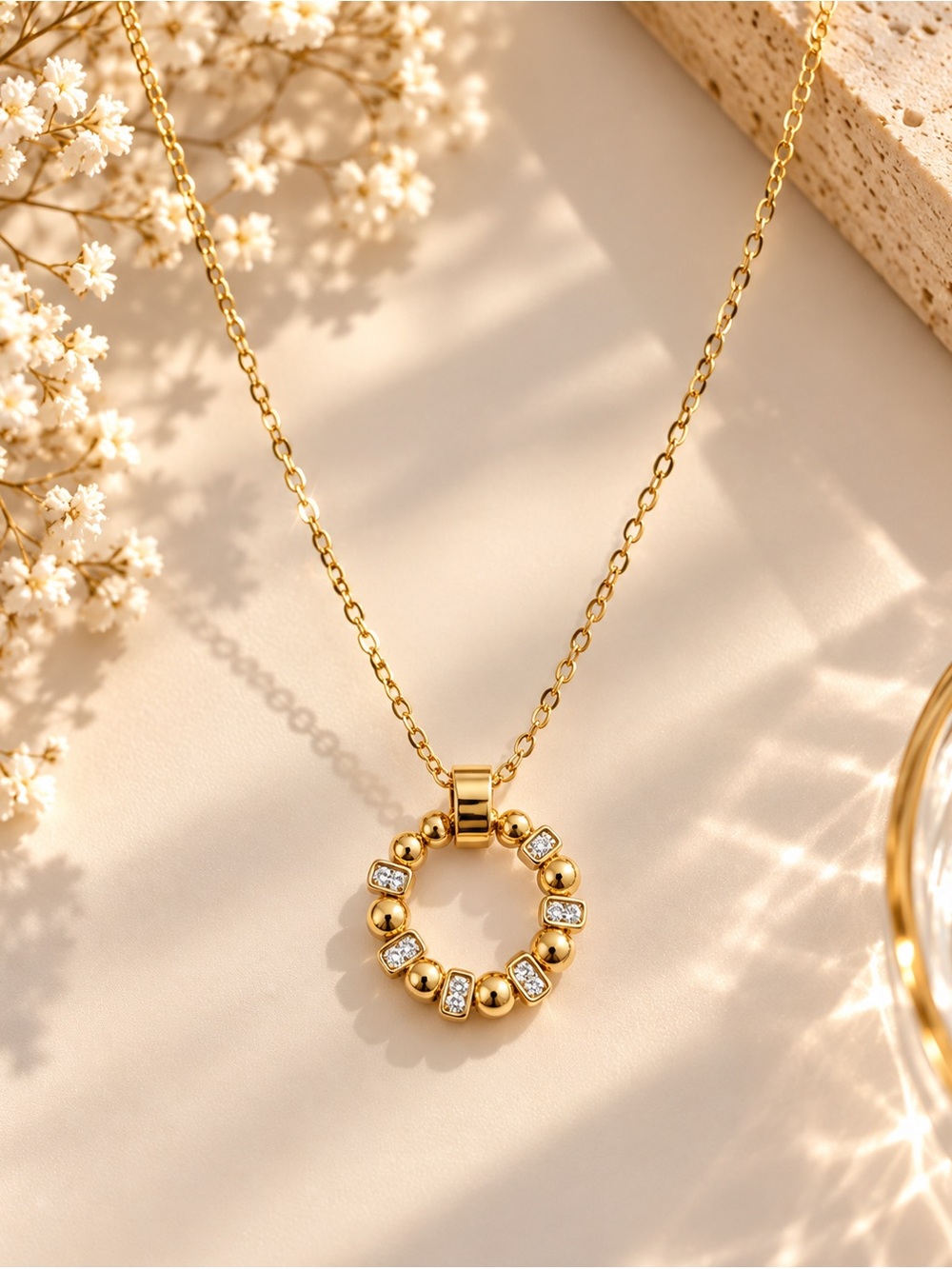 Gold Circle Crystal Pendant Necklace